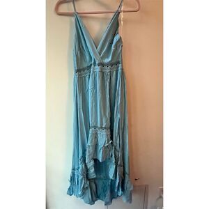 Women's Blue High Low Hem Midi Dress Lace Detail Size S